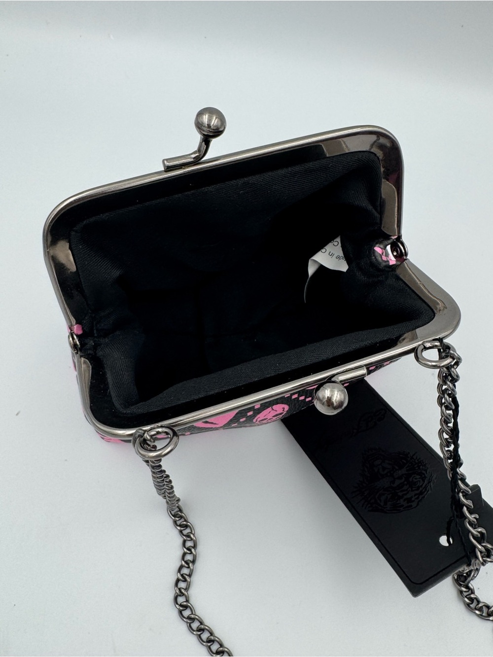 Ed Hardy Mini Kiss Lock Purse Pink Skull Rhinestone Coin Purse NWT Y2K Baddie - Picture 5 of 5